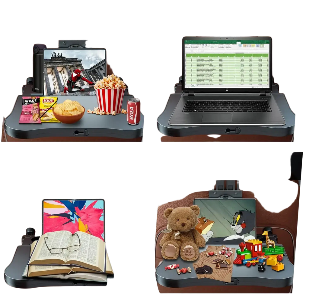 Black convertible car headrest laptop tray with adjustable height for entertainment work reading and toy table uses