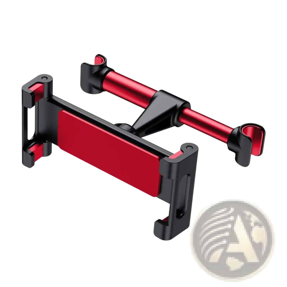 Red and black adjustable car headrest tablet mount with sleek modern design for 4.7 to 13 inch devices