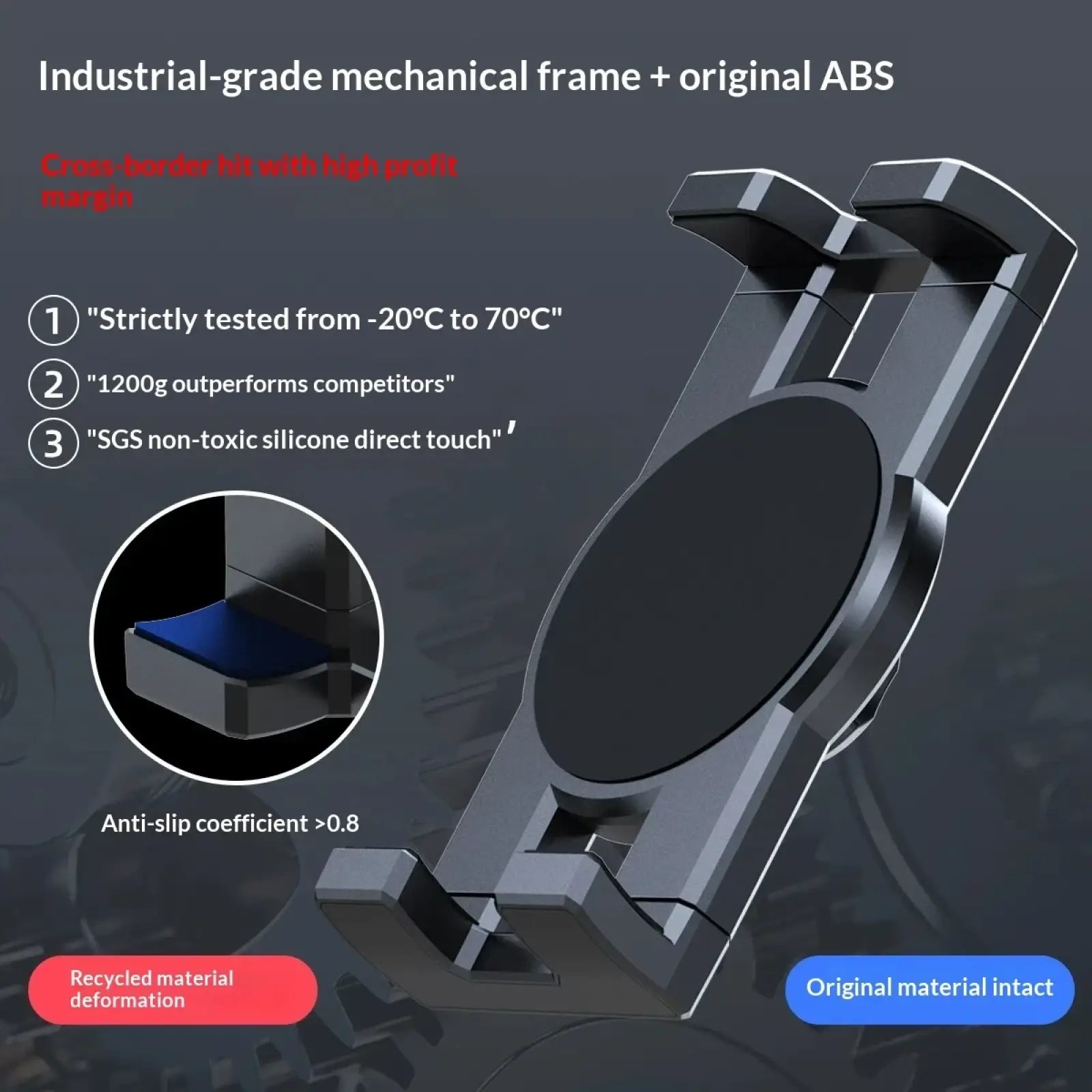 Black and blue industrial-grade car headrest tablet mount adjustable holder with abs frame shown from the back side
