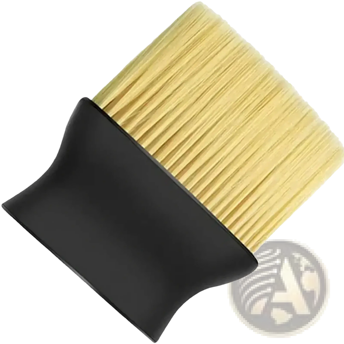 A car interior detailing dust brush with a sturdy black handle and dense golden-yellow soft bristles