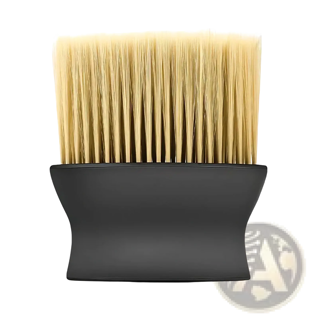 Black plastic-handled car interior detailing dust brush with dense soft beige bristles for delicate cleaning