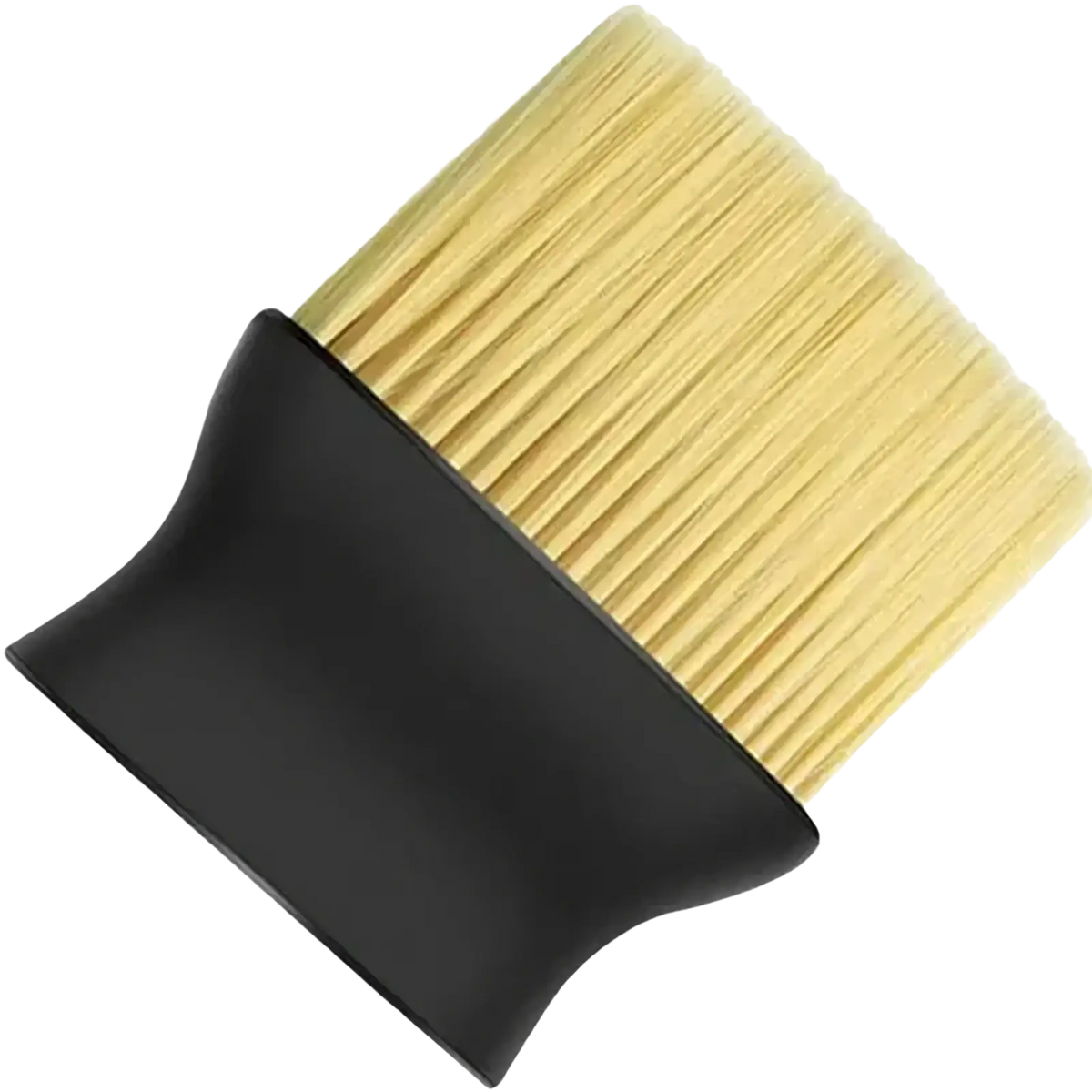 A car interior detailing dust brush with a sturdy black handle and dense golden-yellow soft bristles