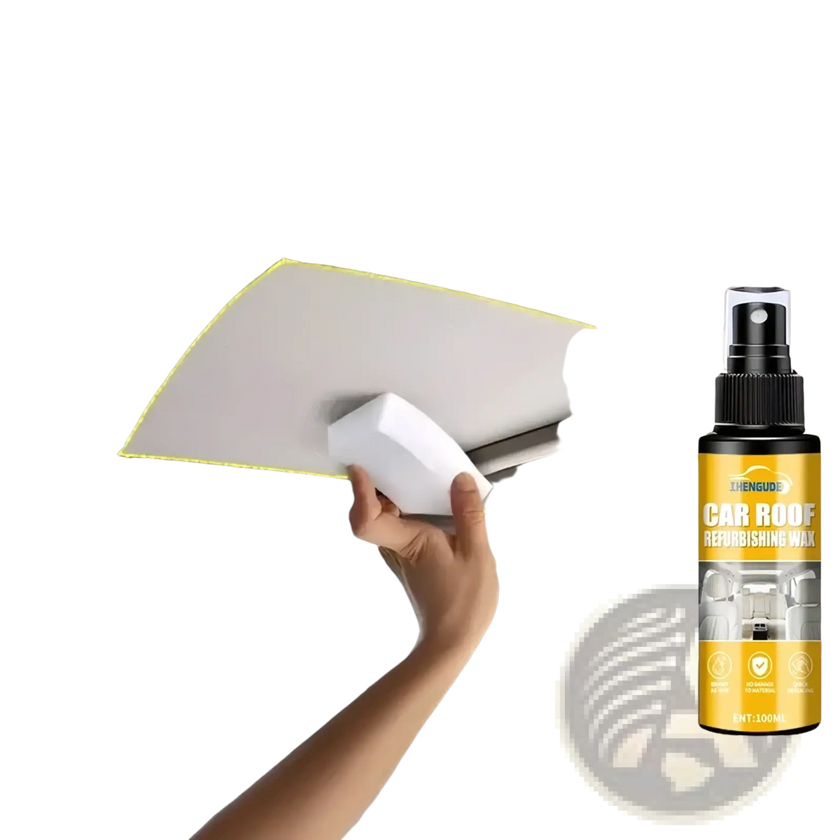 Black spray bottle of Zhenguide car roof refurbishing wax with yellow label for car interior detailing and leather cleaning
