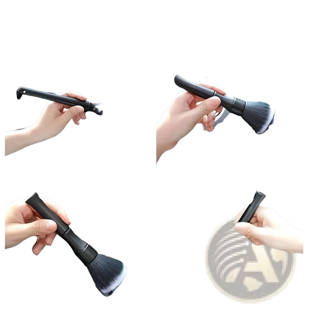 Black car interior soft bristle detailing brush with sleek handle designed for precise cleaning and dust removal