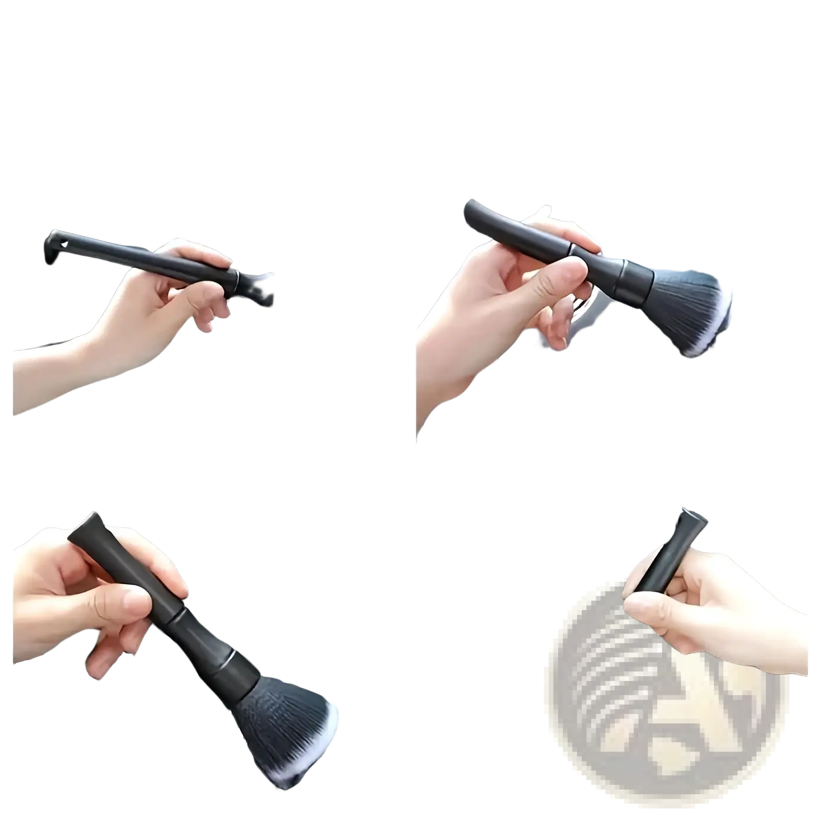 Black car interior soft bristle detailing brush with sleek handle designed for precise cleaning and dust removal
