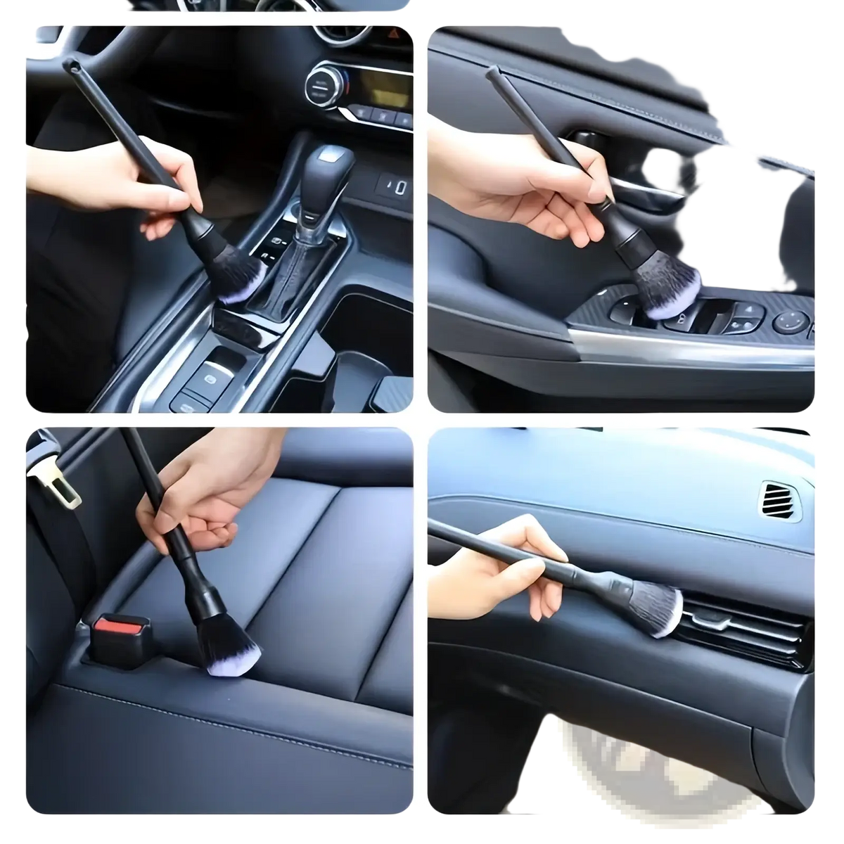 Black car interior soft bristle detailing brush with soft bristles and sleek handle for gentle cleaning