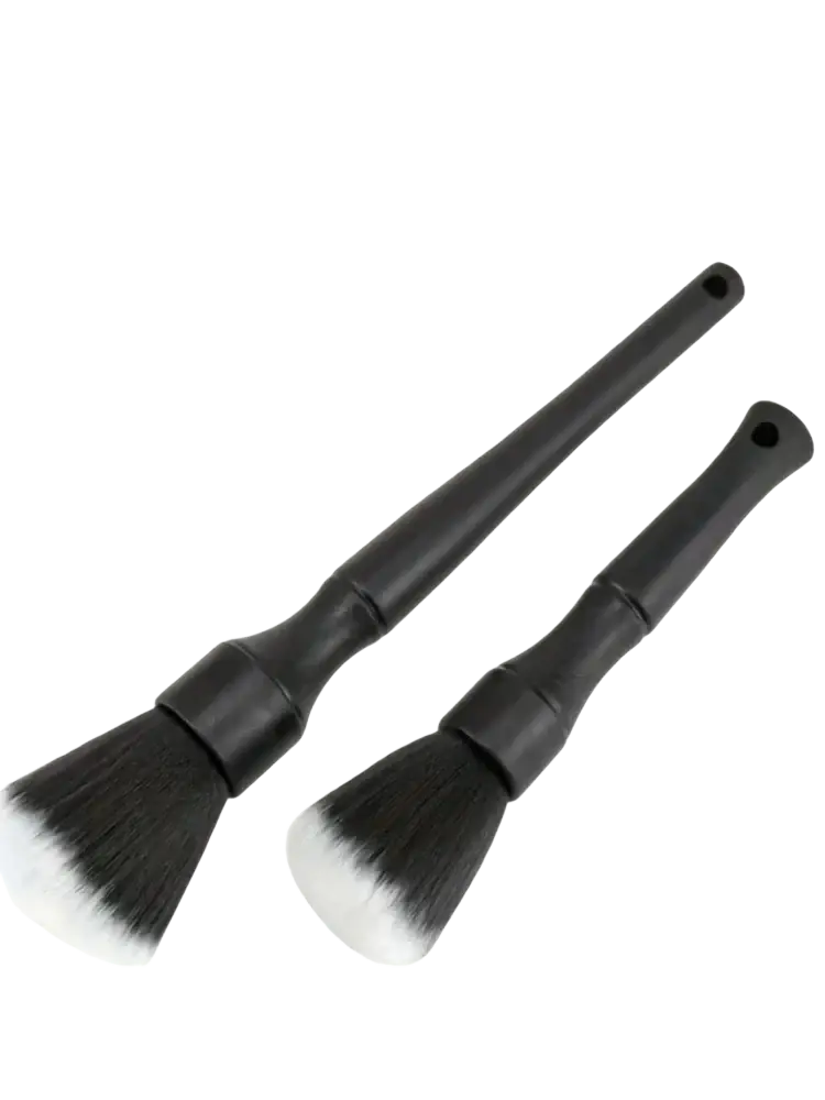 Black car interior soft bristle detailing brushes with dense soft bristles and ergonomic handles for cleaning