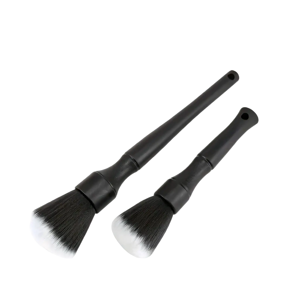 Black car interior soft bristle detailing brushes with dense soft bristles and ergonomic handles for precision cleaning