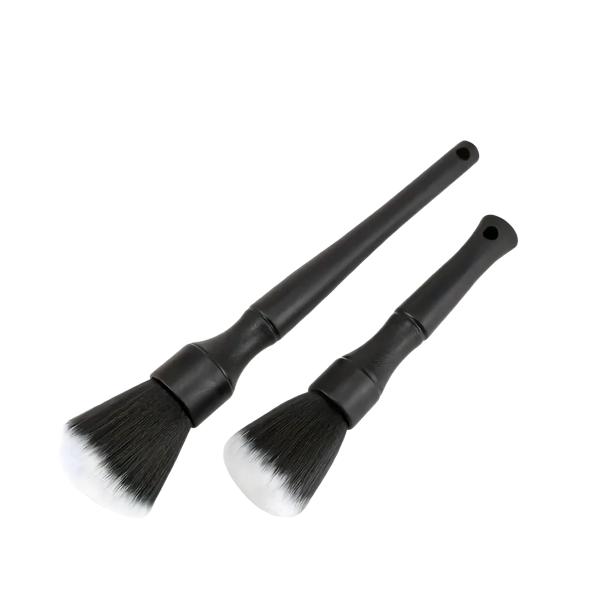 Black car interior soft bristle detailing brushes with dense soft bristles and ergonomic handles for precision cleaning