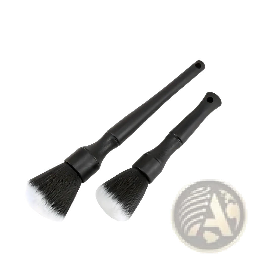 Black car interior soft bristle detailing brushes with dense soft bristles and ergonomic handles for precision cleaning
