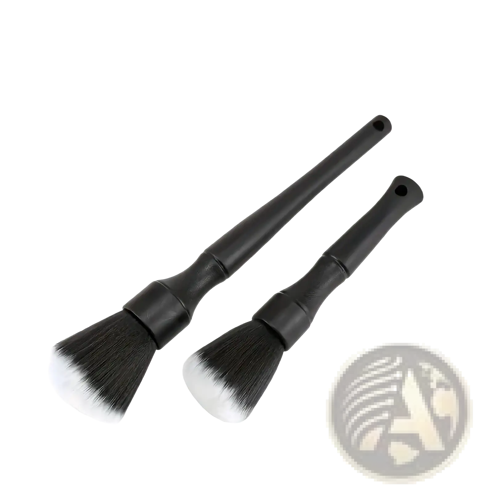 Black car interior soft bristle detailing brushes with dense soft bristles and ergonomic handles for precision cleaning