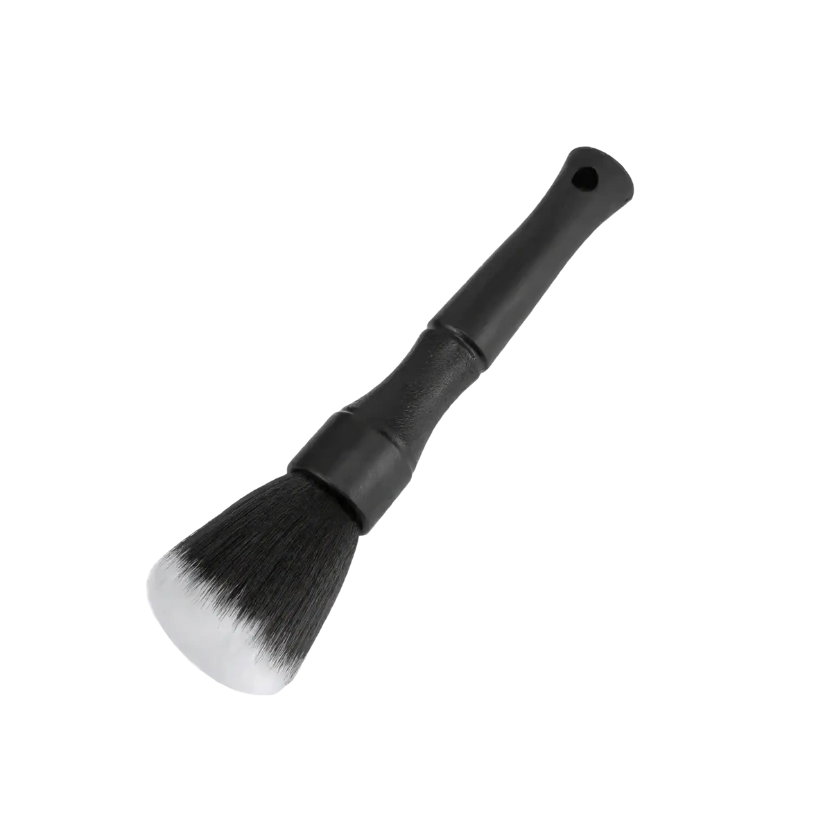 Car interior soft bristle detailing brush with black handle and soft dense bristles fading from dark to light gray