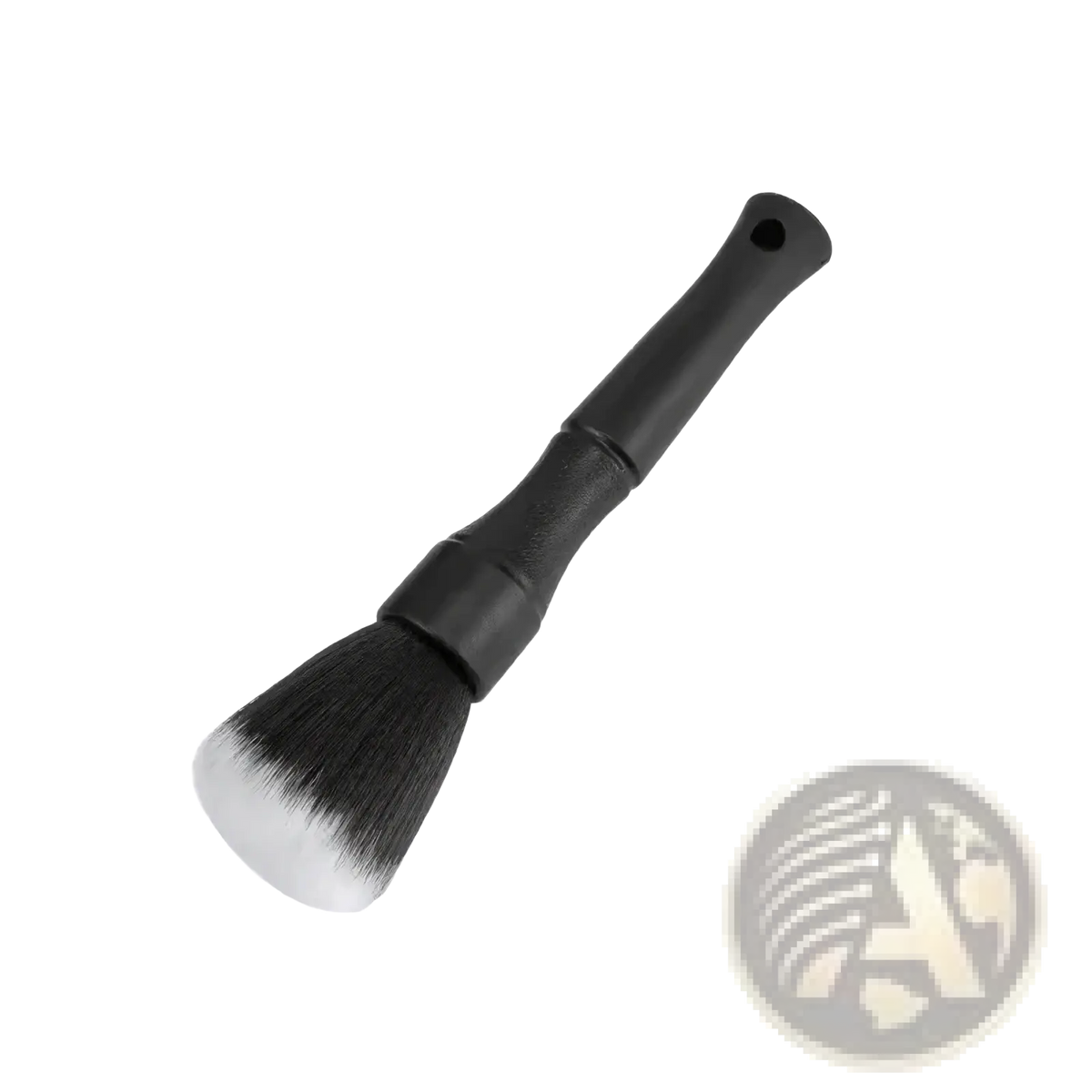 Car interior soft bristle detailing brush with black handle and soft dense bristles fading from dark to light gray