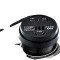 Black circular car inverter with two usb ports and 220v ac outlet for 12v 24v vehicle use