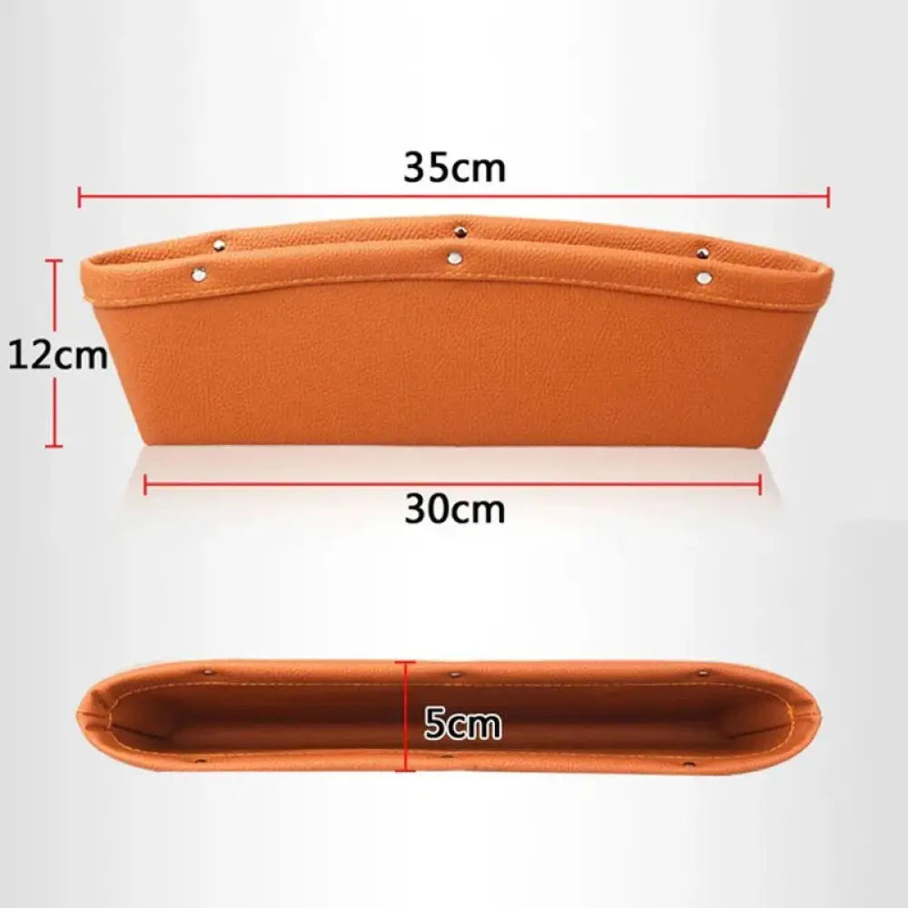 Orange premium pu leather car seat gap organizer with reinforced stitching and metal grommets for secure attachment