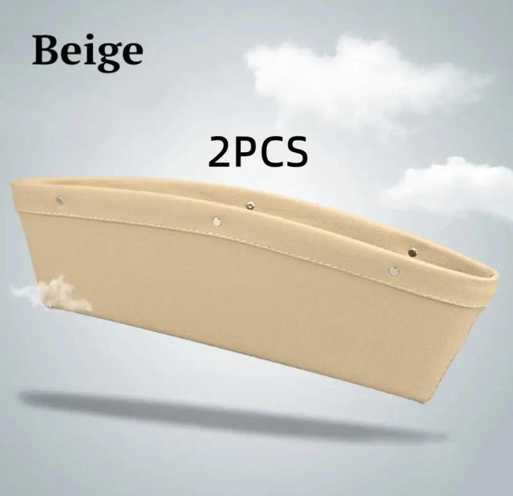 Beige premium PU leather car seat gap organizer with reinforced stitching and metal rivet grommets for durability