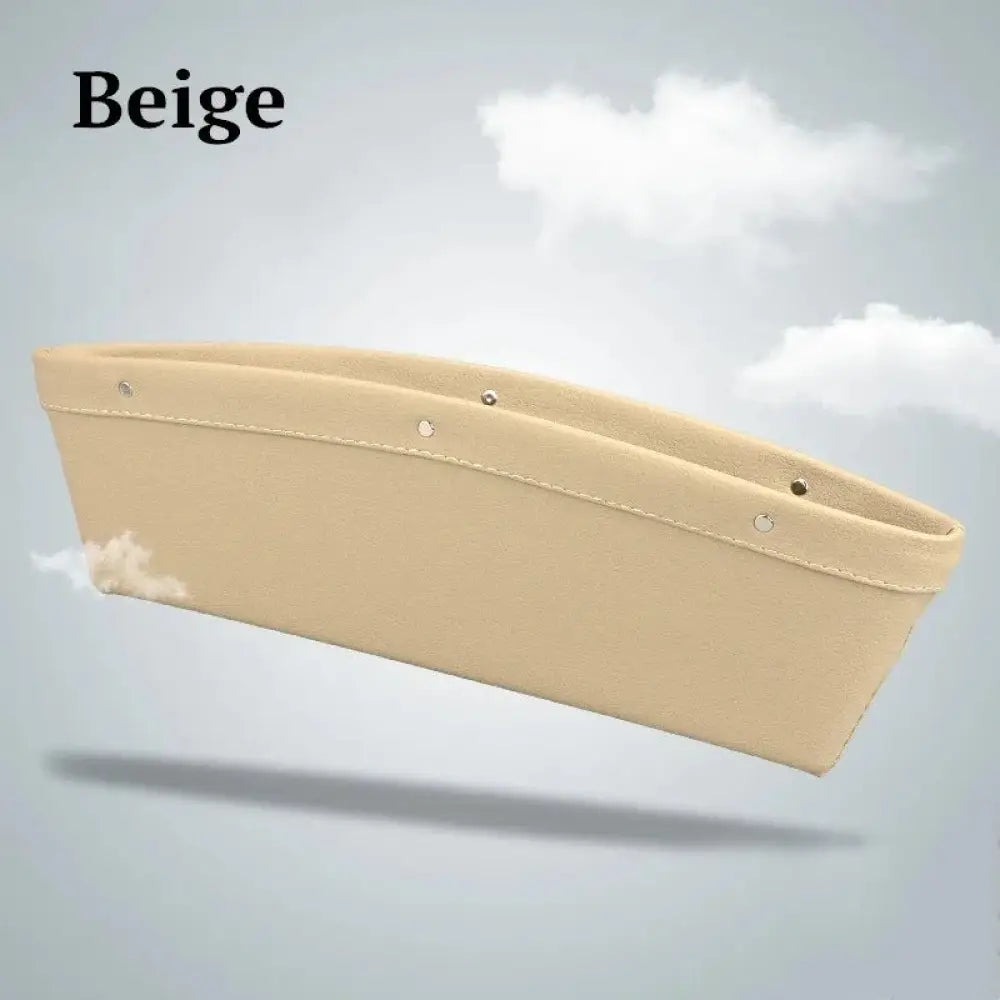 Beige premium pu leather car seat gap organizer with reinforced stitching and metal grommets for durability