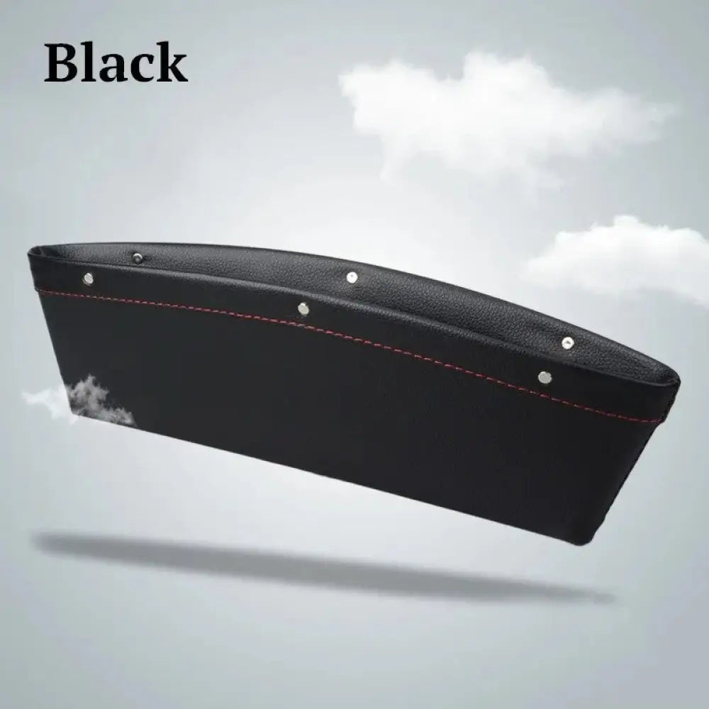 Black leather car seat divider with red stitching and silver rivets from premium pu leather gap organizer