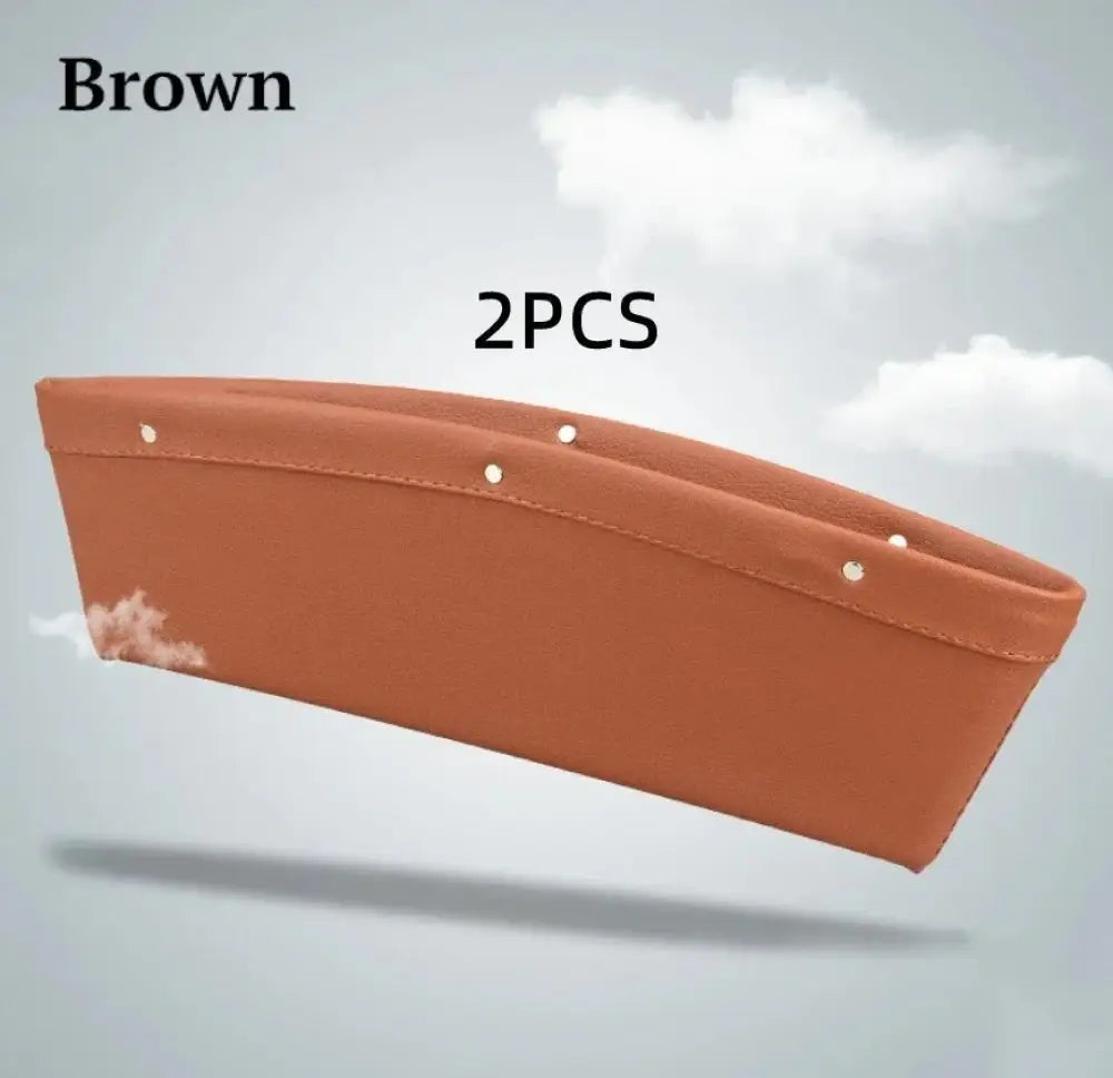 Brown leather premium pu car seat gap organizer with reinforced stitching and metallic rivets for vehicle use