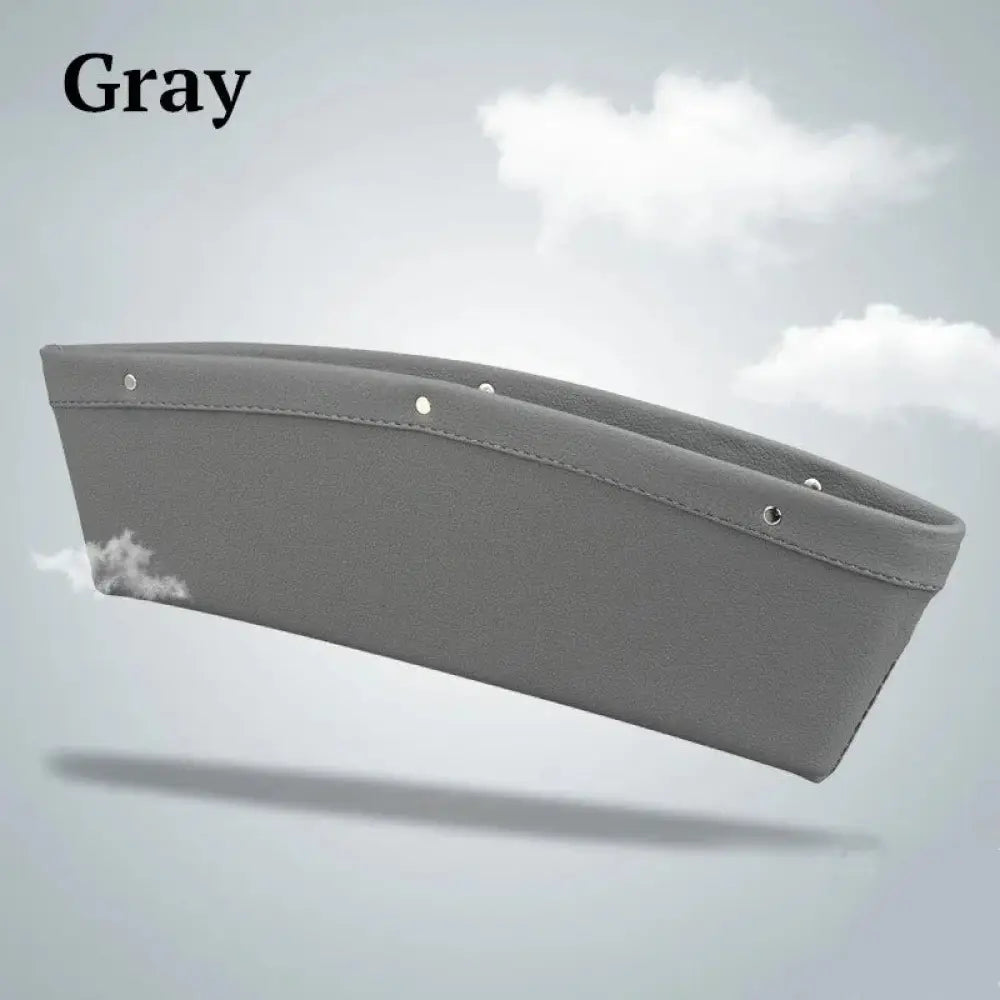 Gray fabric car seat organizer with reinforced stitching and metal grommets for premium pu leather gap storage