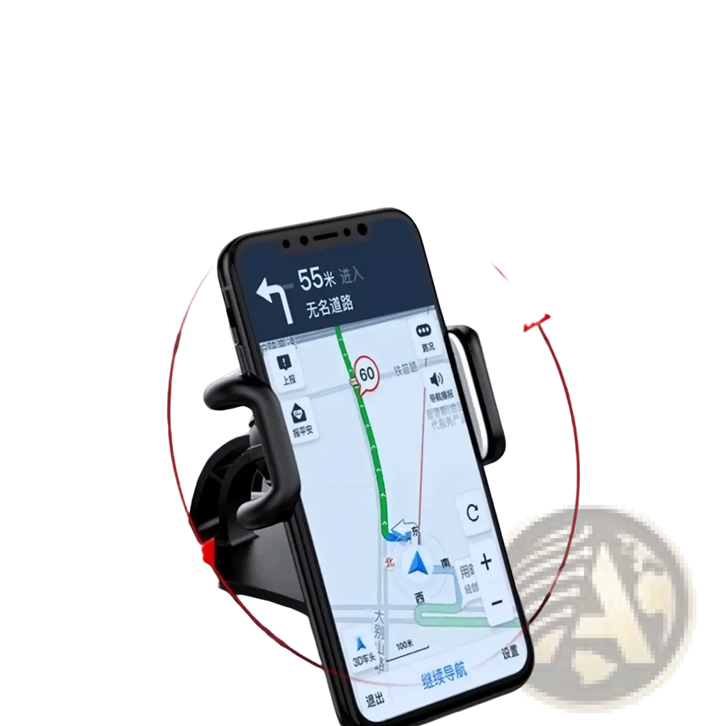 Black plastic car phone holder with 360-degree rotation for dashboard mounting universal fit