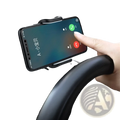 Black plastic car phone holder 360 rotatable dashboard mount securely holding a smartphone on the dashboard