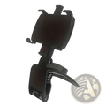Black plastic car phone holder with adjustable clamp and 360 rotation for dashboard mount use