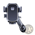 Black and silver metal car phone holder with sleek modern design and hook vent mount for secure phone placement