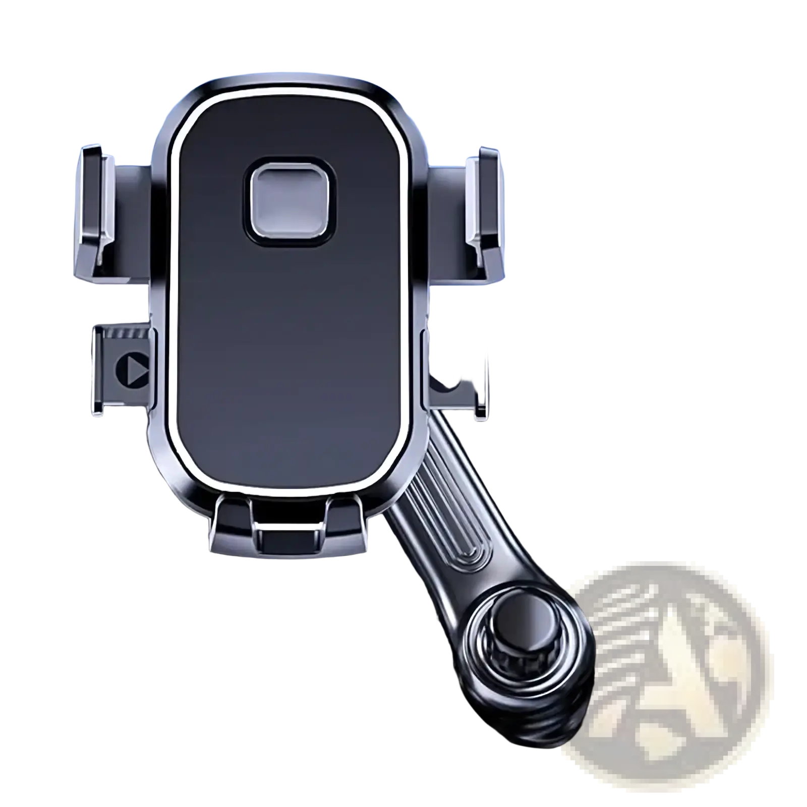 Black and silver metal car phone holder with sleek modern design and hook vent mount for secure phone placement
