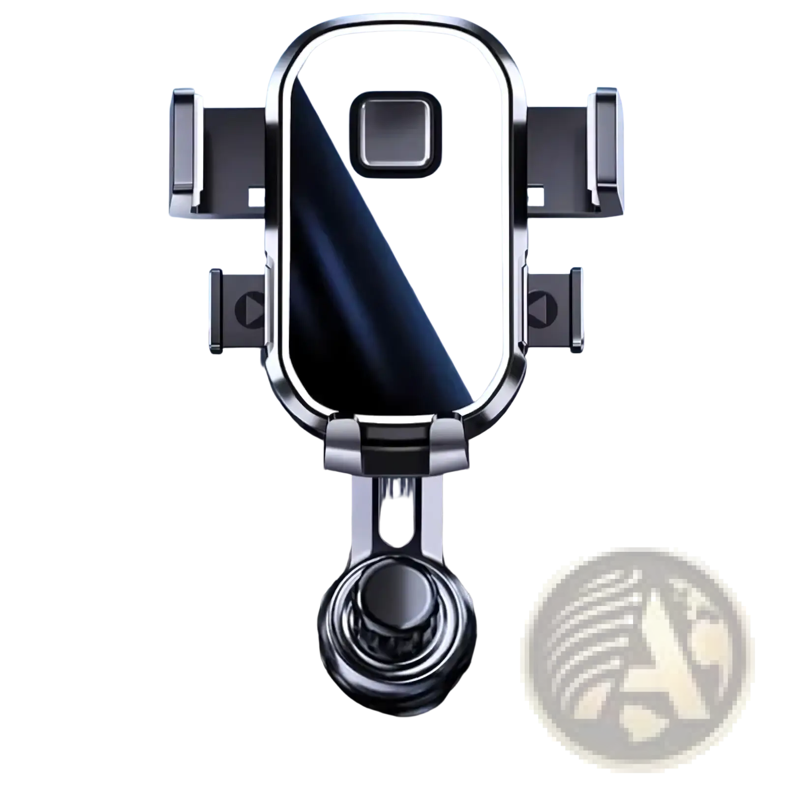 Silver and black car phone holder metal hook vent mount with sleek metallic finish for secure device placement