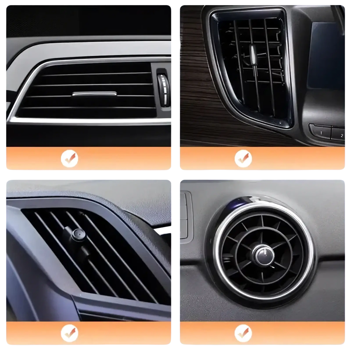 Chrome-finished metal car phone holder vent mount with sleek modern design and black interior air vent grilles
