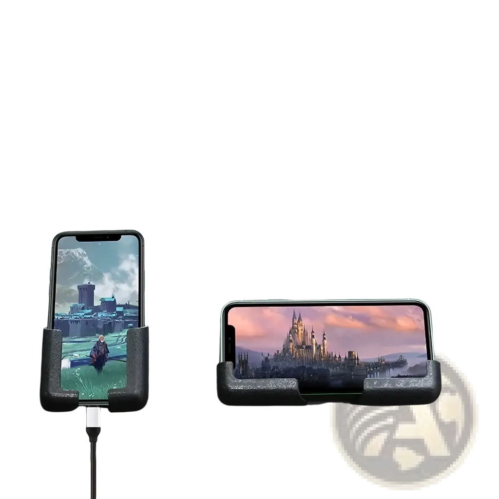 Black textured car phone holder with usb charger featuring two slots for smartphones for convenient use in vehicles