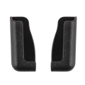 Black textured plastic holster covers on the back side of a car phone holder with usb charger