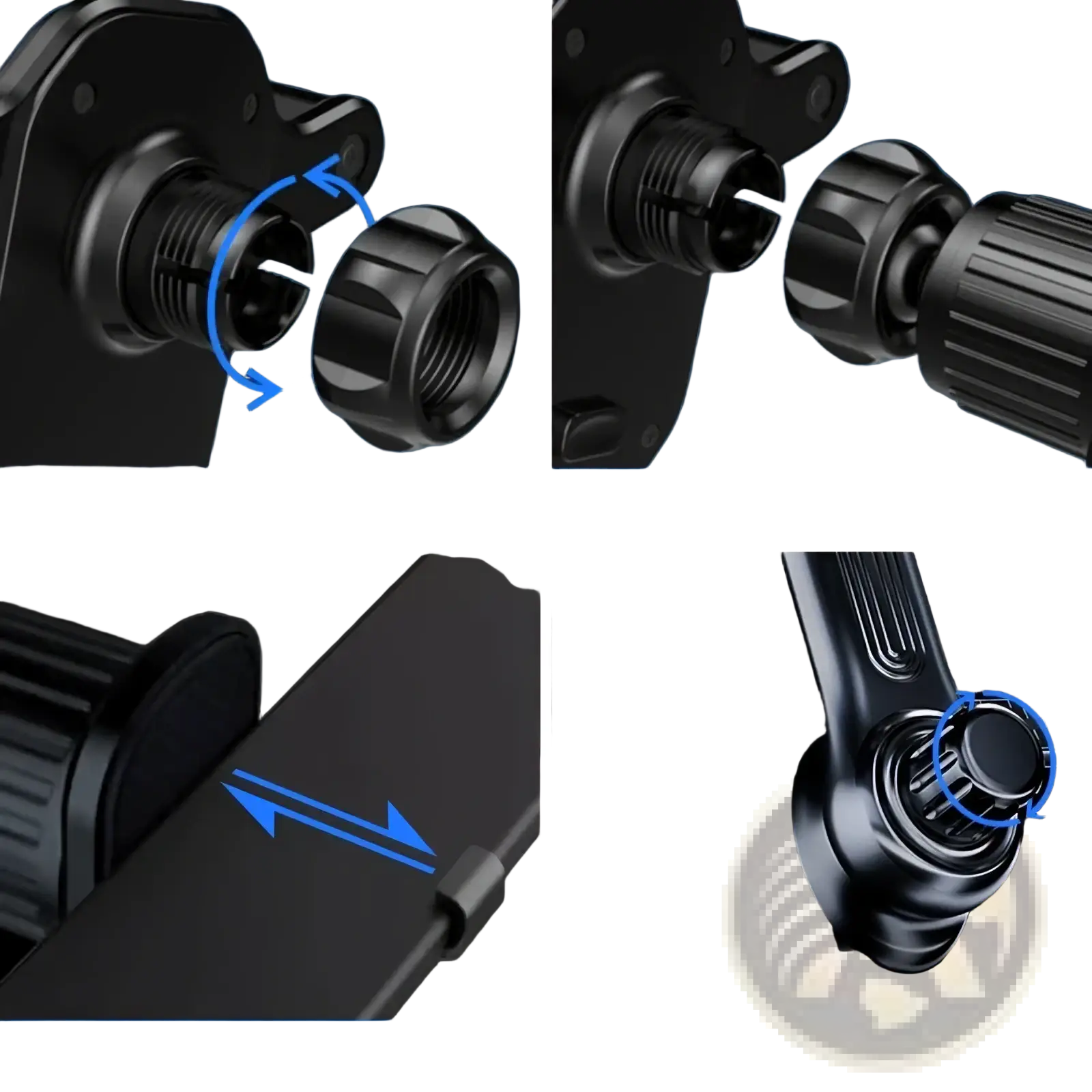 Black plastic car phone holder vent mount with adjustable ball head and knob for secure air vent attachment