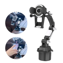 Black and silver adjustable car phone mount with flexible arm for secure 360 adjustable hands free device holding