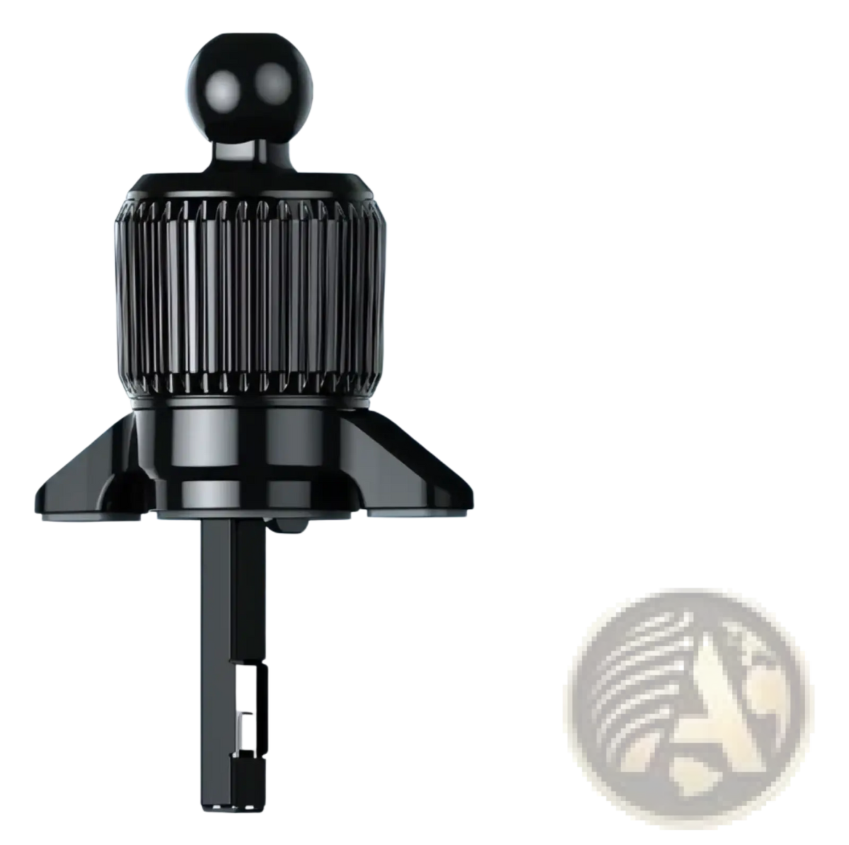 Black magnetic car mount adapter with textured grip and ball joint for car phone and tablet mount with interchangeable balls