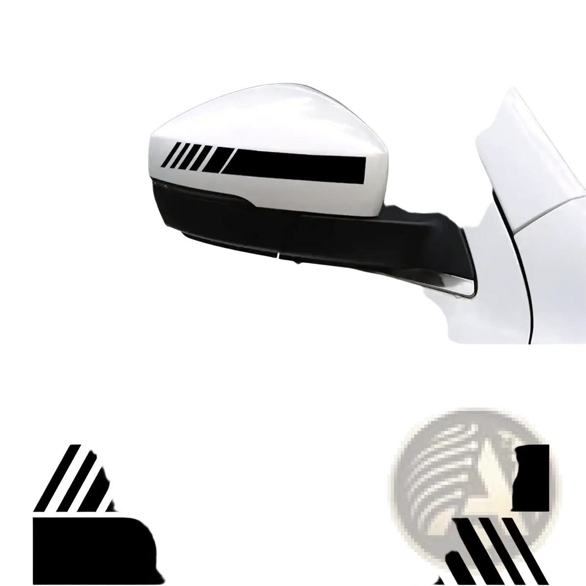 Car rearview mirror striped vinyl decals set featuring black and white striped vinyl for side mirror decoration