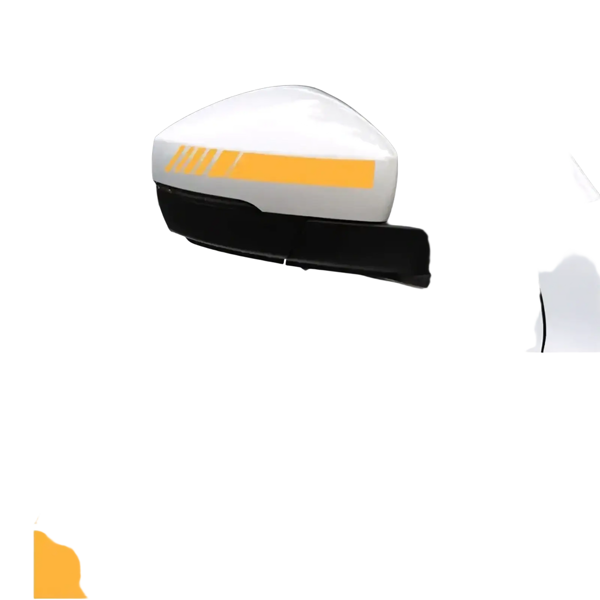 Car rearview mirror striped vinyl decals set featuring bright yellow and white striped design for side mirrors