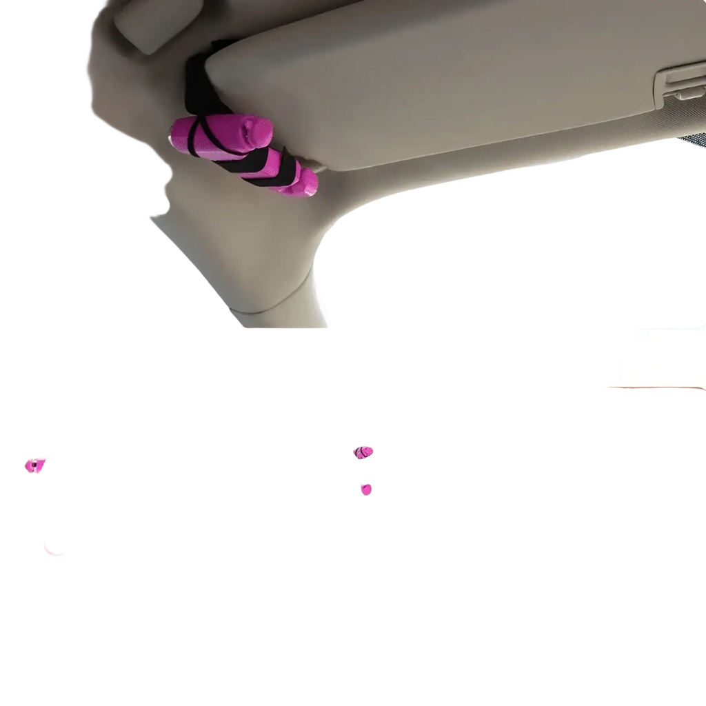 Pink and black striped adhesive suction cup holder for bus or train windows in car safety hammer emergency escape tool
