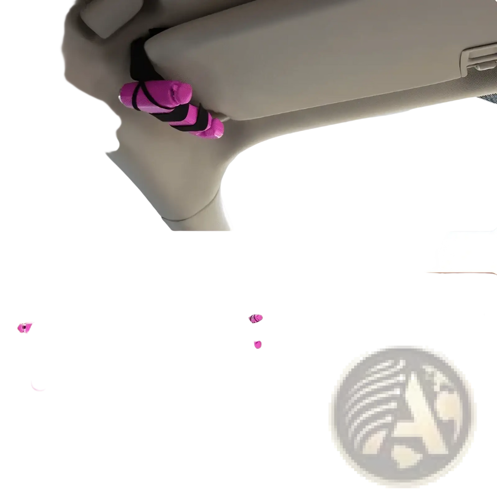 Pink and black striped adhesive suction cup holder for bus or train windows in car safety hammer emergency escape tool