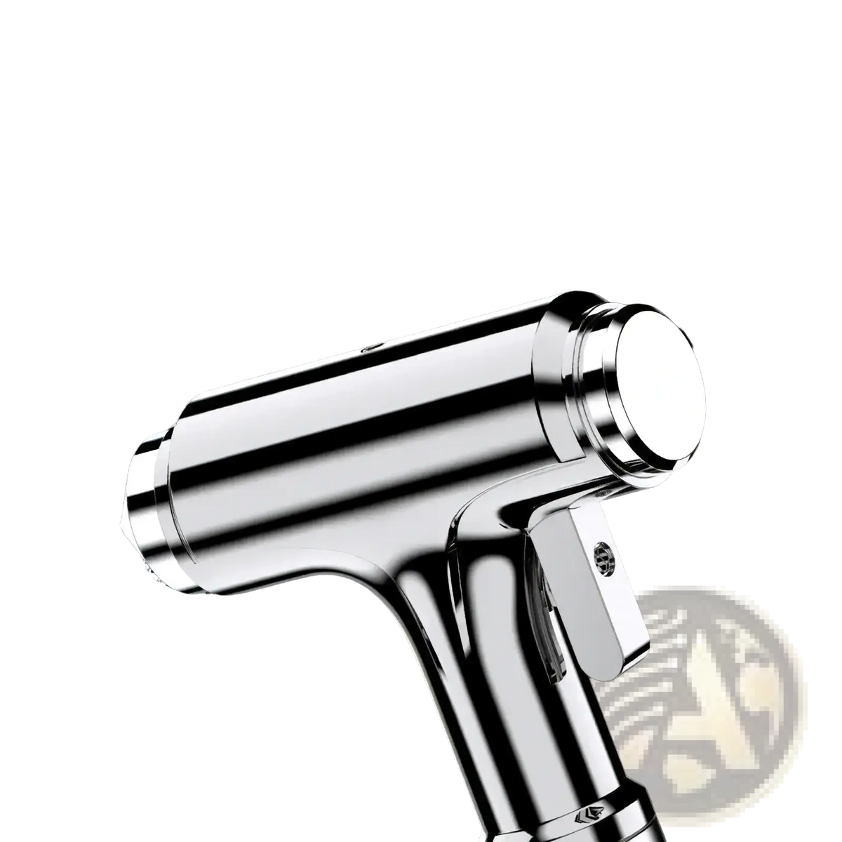 Shiny chrome-finished car safety hammer with sharp tip for quick glass shattering and seat belt cutting