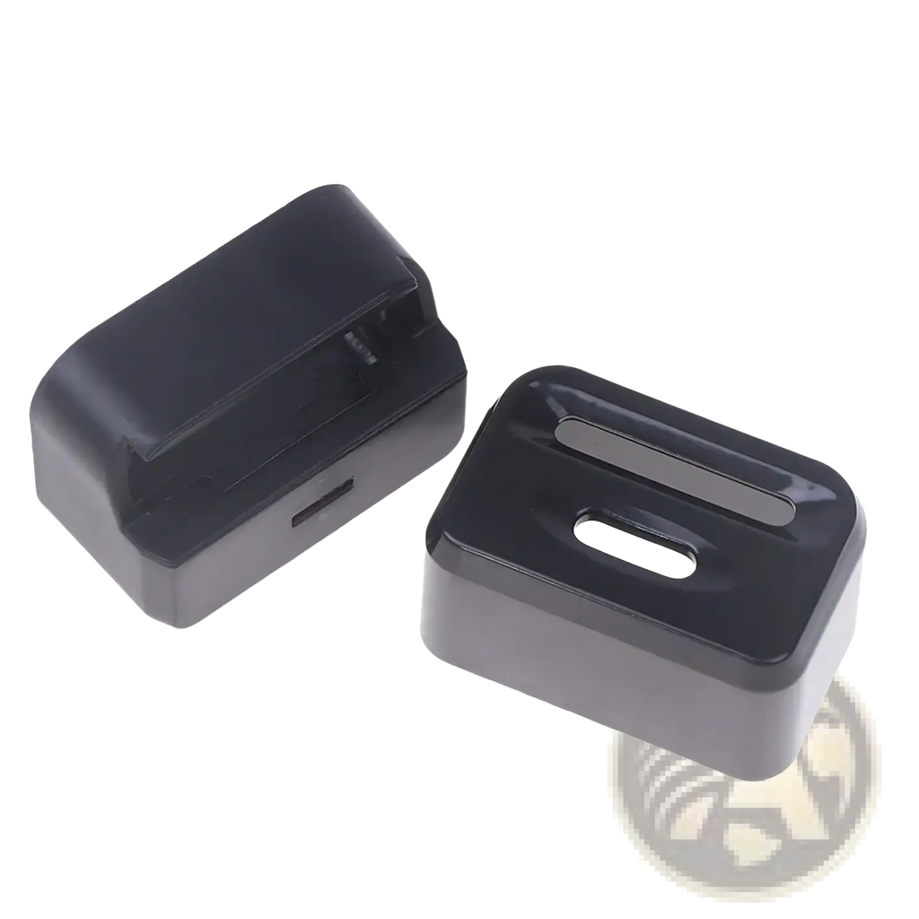 Black plastic car seat belt buckle cover with glossy finish and rectangular design child safety protector