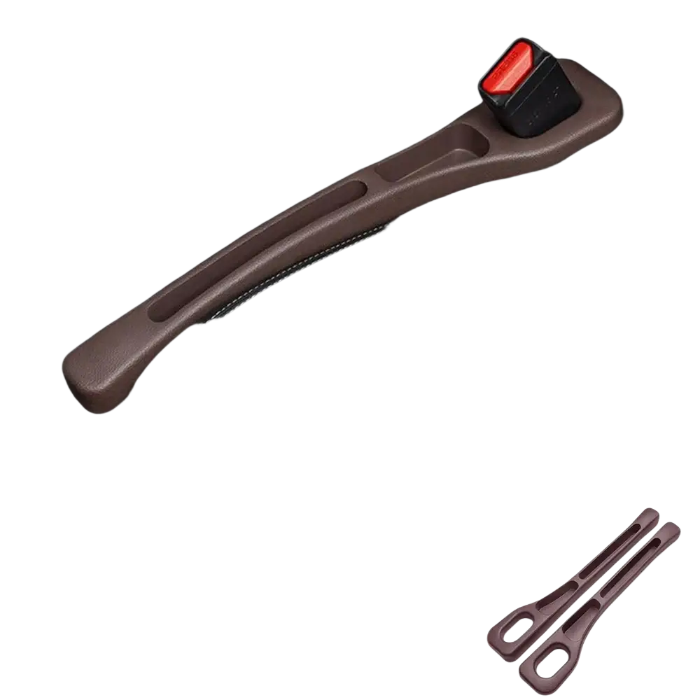 Brown rubber car seat gap filler 2pack with ergonomic design and integrated storage slots for console organization