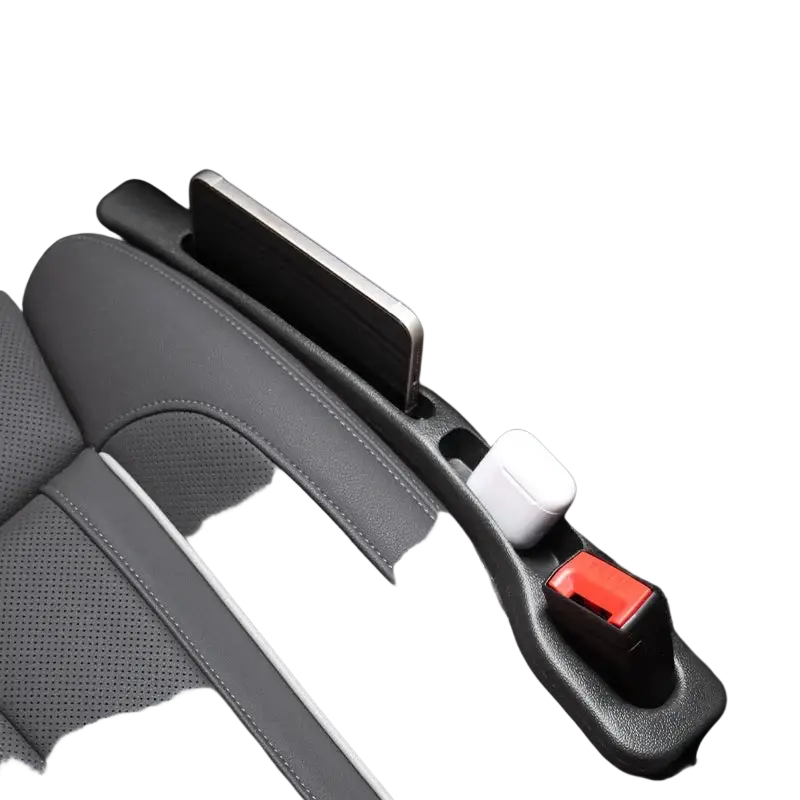 Black car seat gap filler strip 2pcs with integrated storage card slots designed as leakproof plugs for car seat gap use