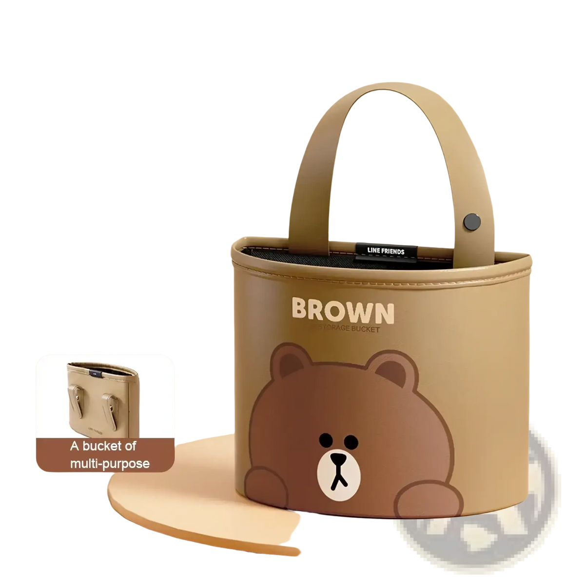 Brown line friends car seat organizer brown bucket with cartoon bear face design made of soft pu leather material