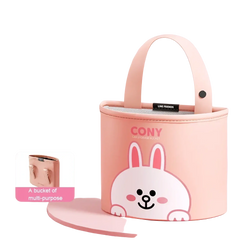 Pink cylindrical pu leather car seat organizer bucket with cartoon rabbit design and cony branding