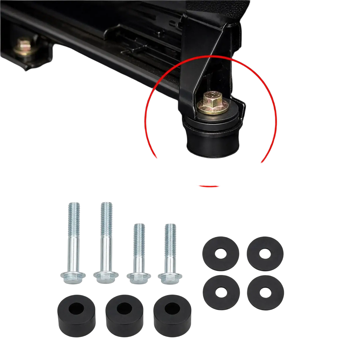 Black rubber bumper pad with gold hex bolt and nut for car seat spacer lift kit front seat recline risers