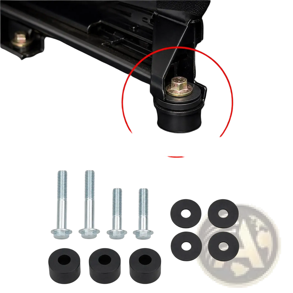 Black rubber bumper pad with gold hex bolt and nut for car seat spacer lift kit front seat recline risers