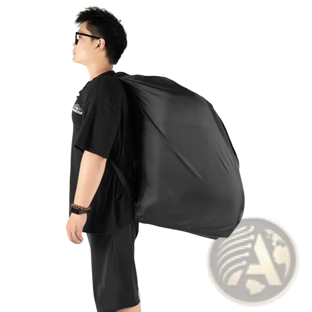 Black lightweight nylon car seat travel bag with adjustable shoulder strap and waterproof storage carrier front view