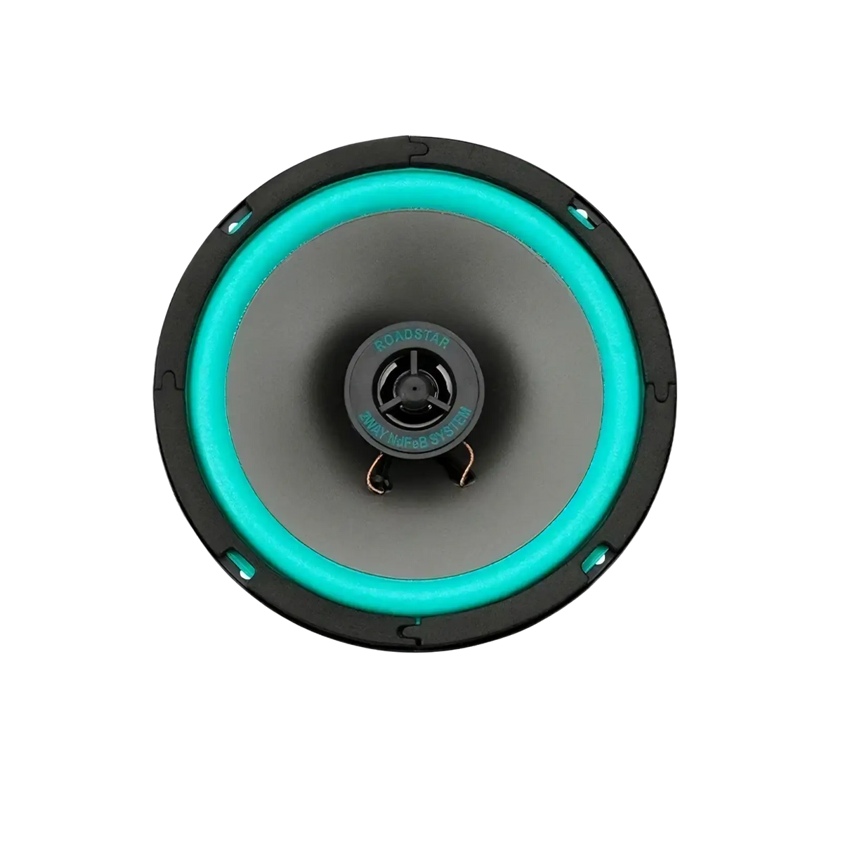 Car speakers universal hifi coaxial subwoofer 6.5-inch with black frame gray cone and teal accent ring